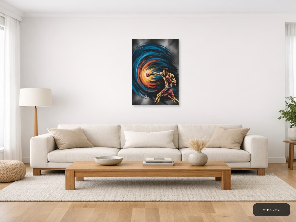 Abstract Boxer Dynamic Energy Swirl Portrait Wall Art shown in a room setting at A2