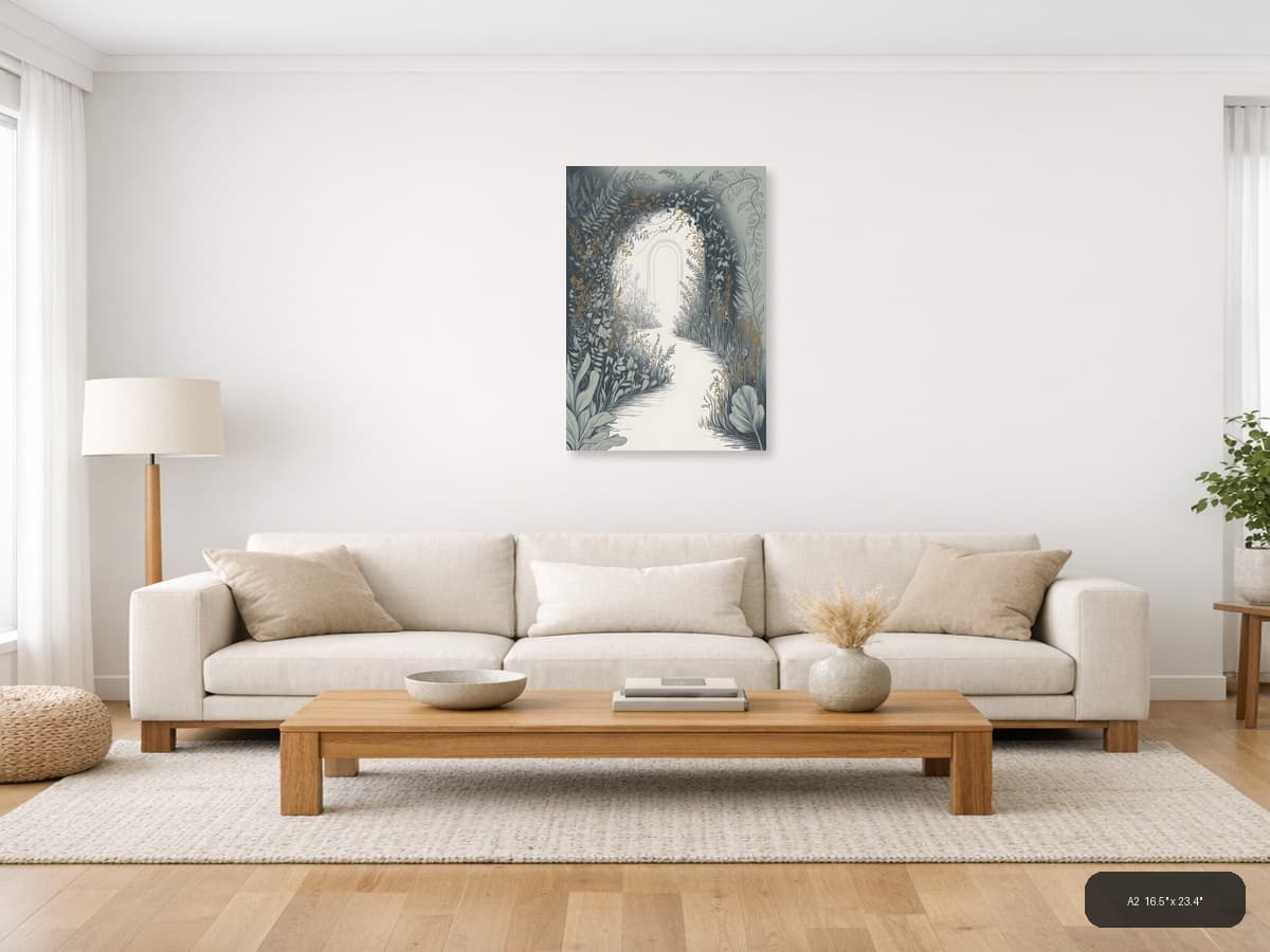 Botanical Garden Archway Line Art Wall Art shown in a room setting at A2