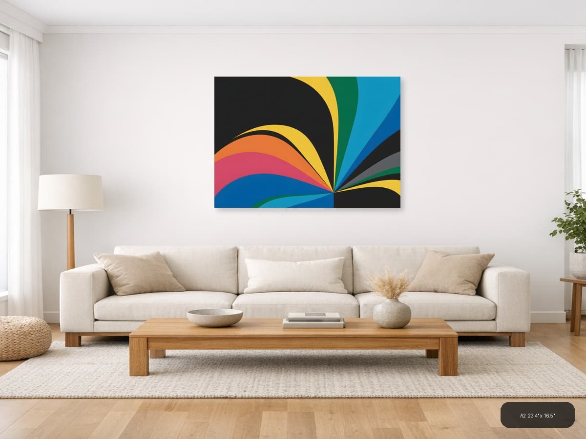 Colorful Rainbow Wave Abstract Photography Wall Art shown in a room setting at A2