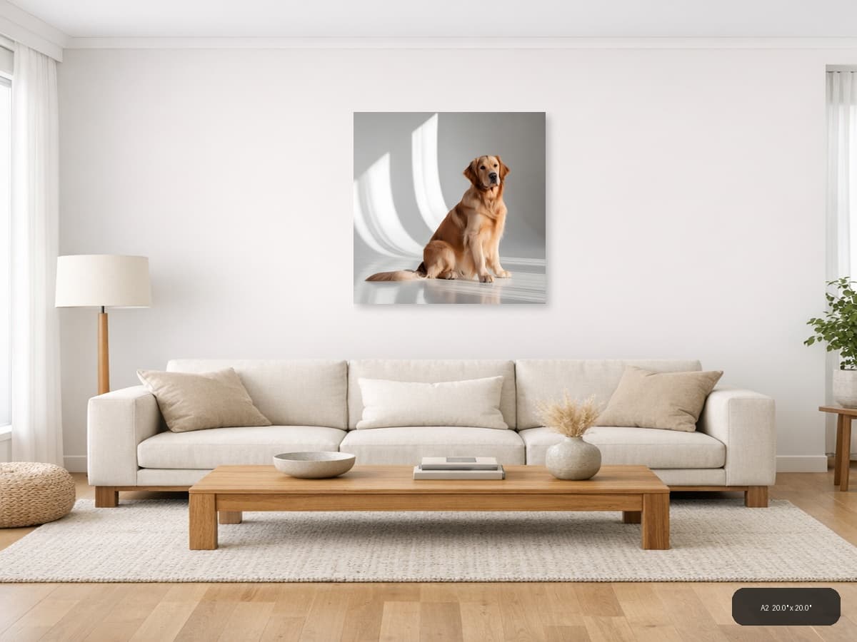 Golden Retriever Minimalist Portrait Wall Art shown in a room setting at A2