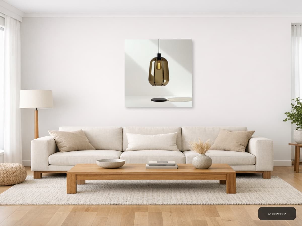 Minimalist Amber Glass Pendant Light Wall Art shown in a room setting at A2
