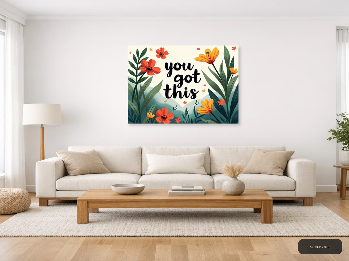 You Got This Botanical Flowers & Leaves Landscape Wall Art shown in a room setting at A2