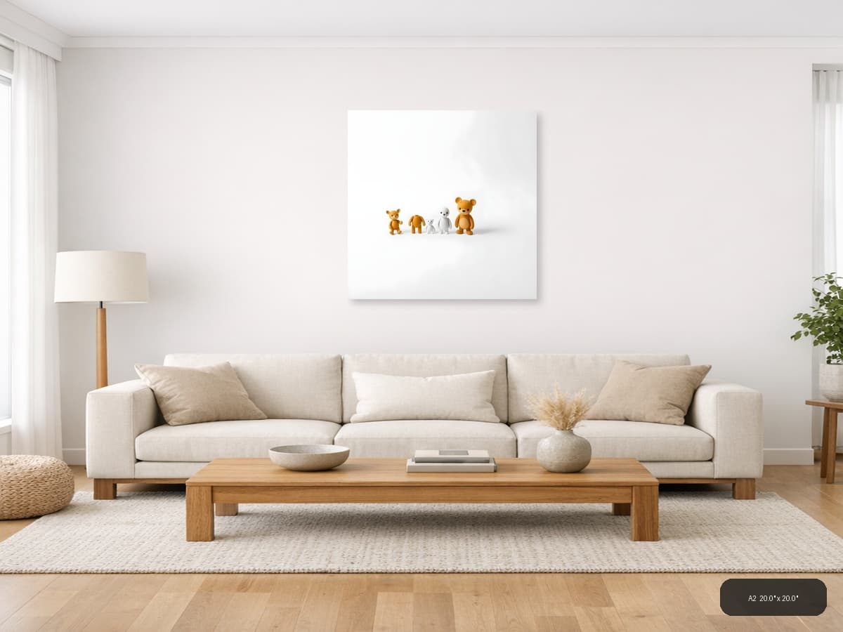 Minimalist Teddy Bears Family Illustration Wall Art shown in a room setting at A2