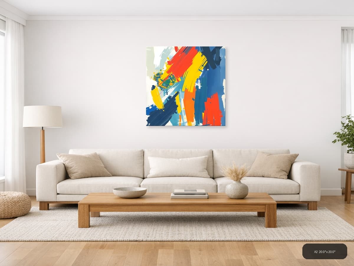 Bold Abstract Brushstrokes Primary Colors Wall Art shown in a room setting at A2
