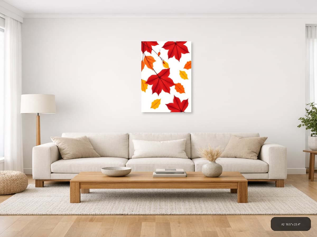 Minimalist Autumn Leaves Portrait Wall Art shown in a room setting at A2