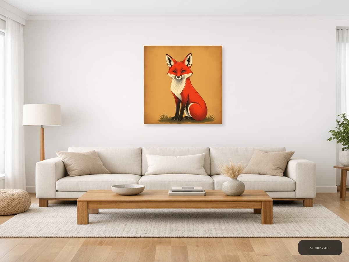 Vintage Red Fox Portrait Square Wall Art shown in a room setting at A2