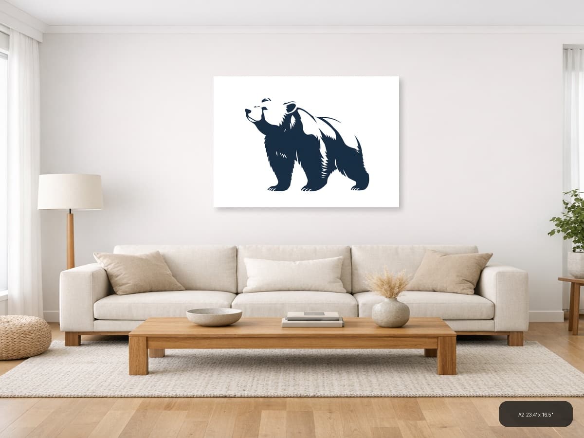 Minimalist Bear Silhouette Landscape Wall Art shown in a room setting at A2