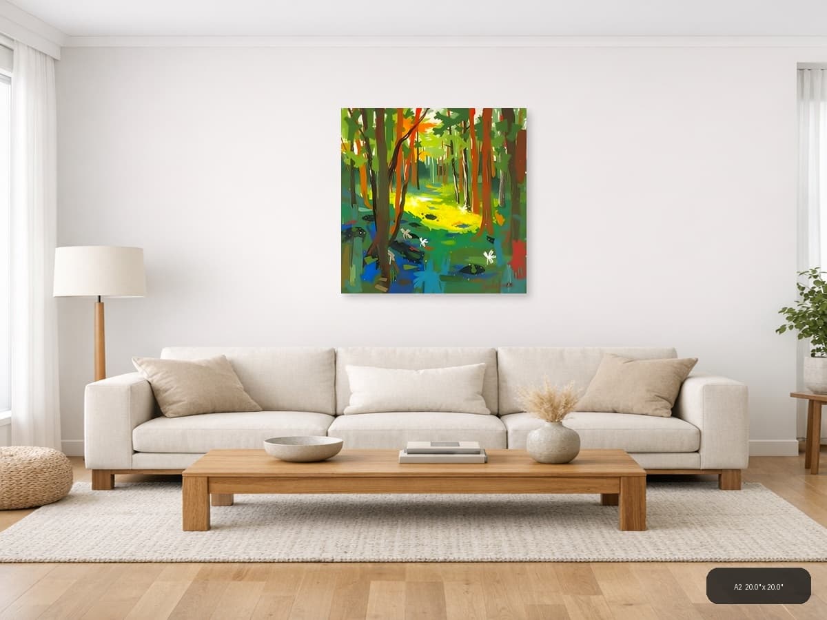 Forest Stream Abstract Canvas Wall Art shown in a room setting at A2