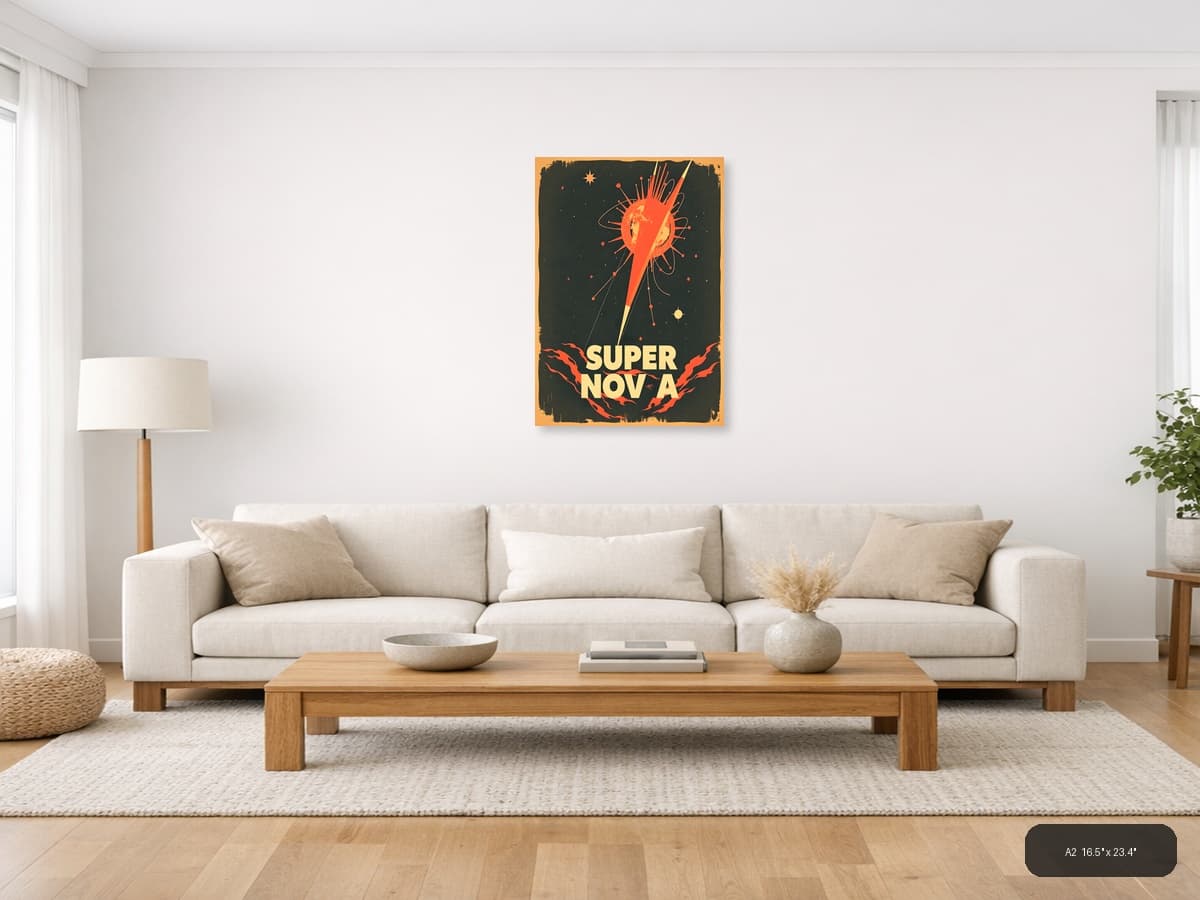 Supernova Vintage Retro Space Explosion Wall Art shown in a room setting at A2