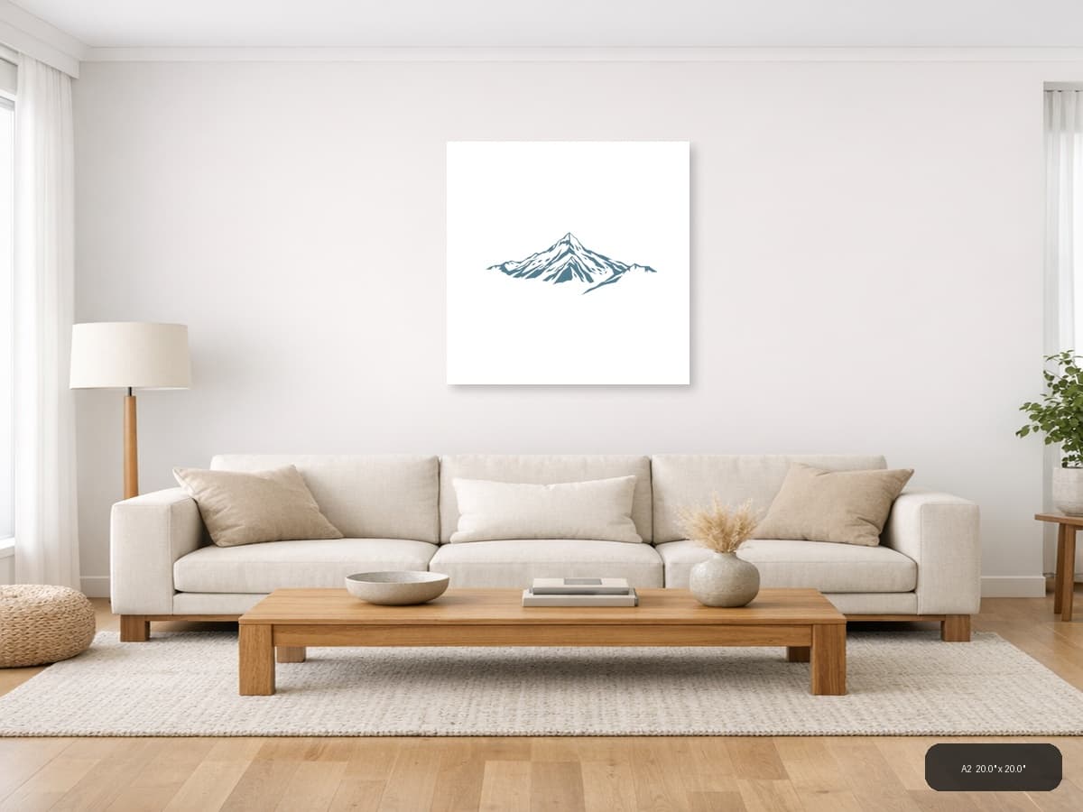 Minimalist Snow-Capped Mountain Peak Wall Art shown in a room setting at A2