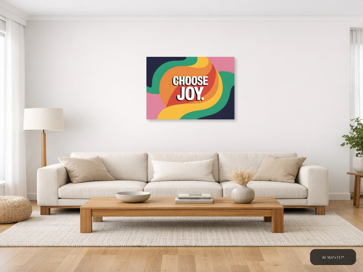 Choose Joy Colorful Abstract Wave Photography Wall Art — A3 / Living Room