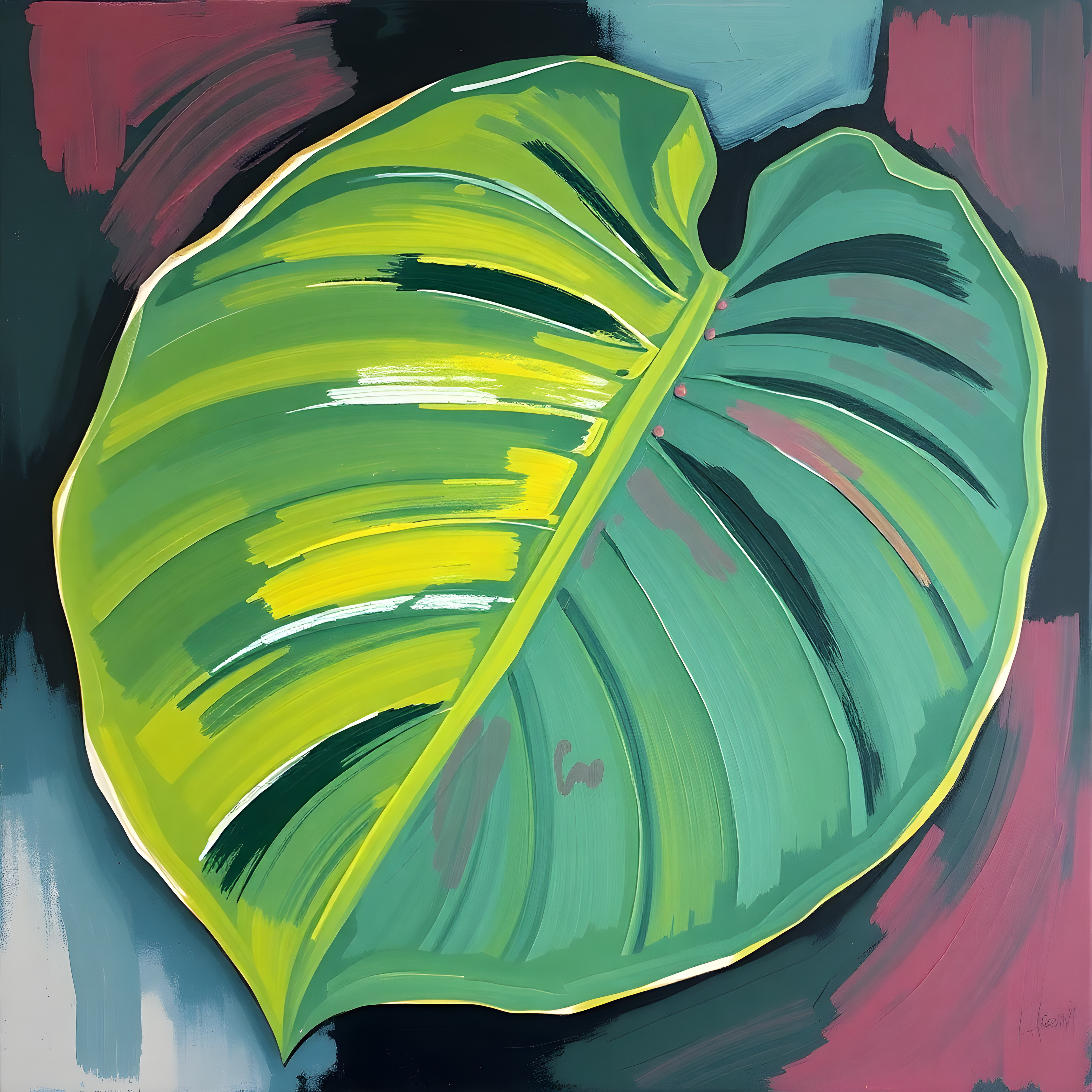Abstract Green Leaf Modern Botanical Wall Art