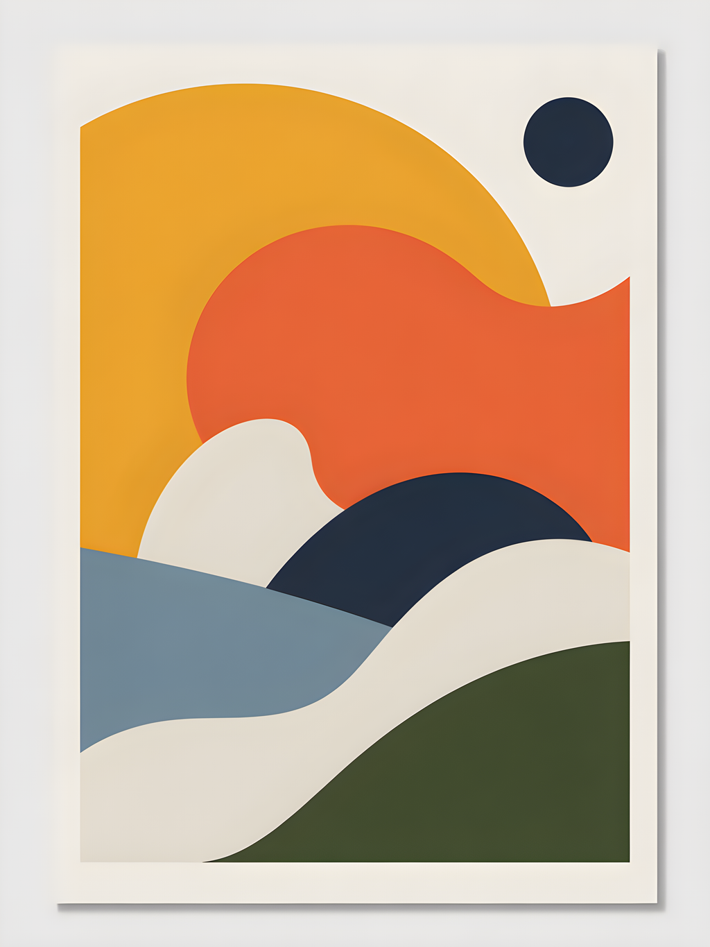 Minimalist Landscape with Sun and Waves Wall Art