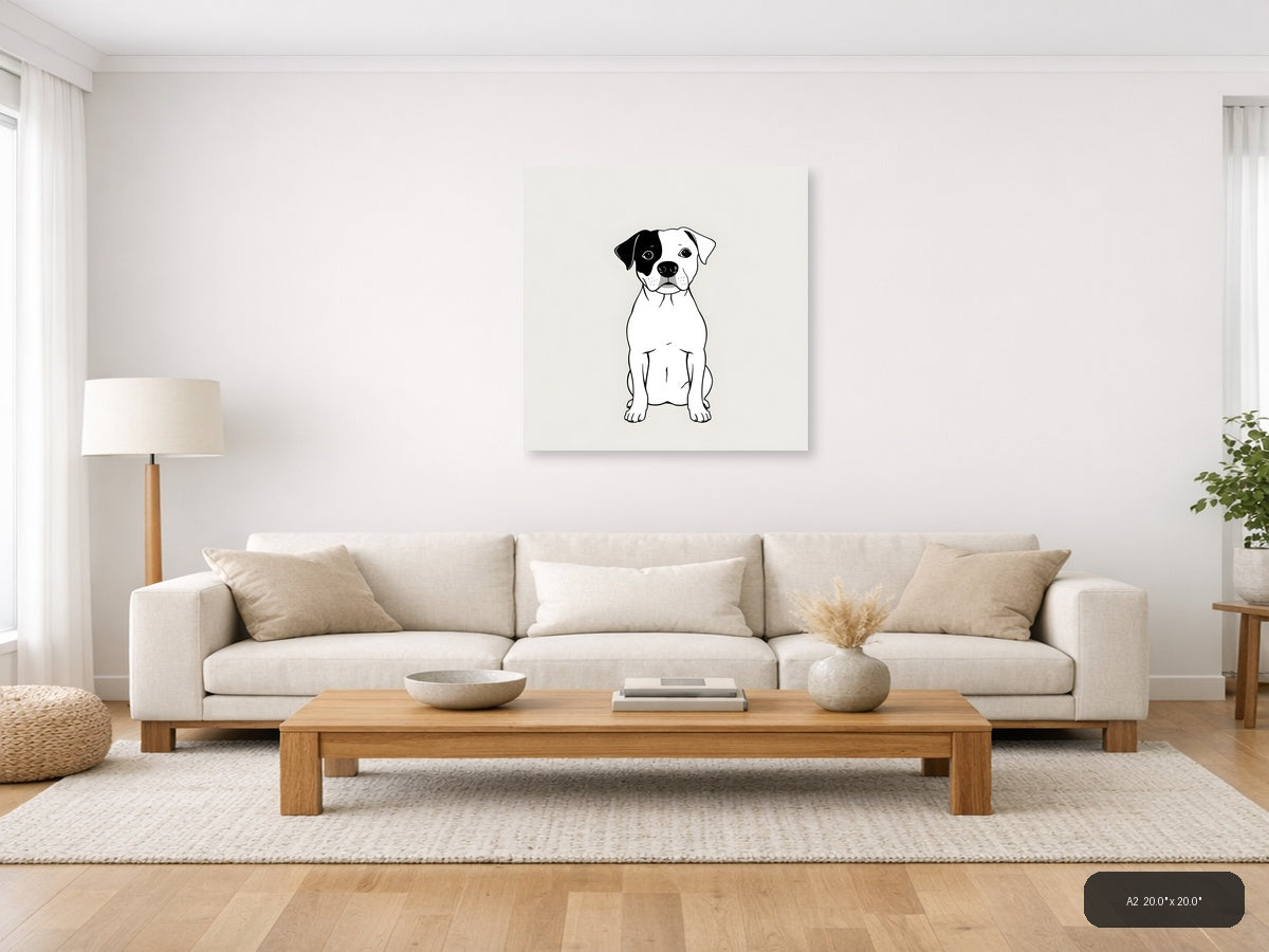 Black and White Dog Portrait Minimalist Wall Art — A2 / Living Room