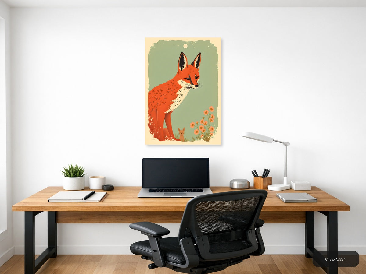 Red Fox and Cat Vintage Botanical Wall Art — A1 / Office