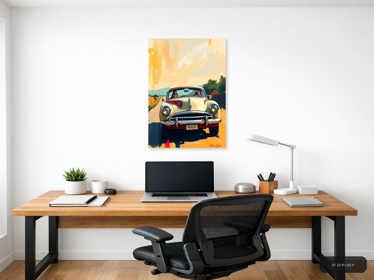 Vintage Convertible Road Trip Abstract Wall Art — A1 / Office