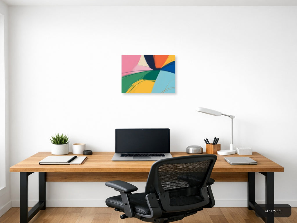 Colorful Abstract Curved Shapes Modern Landscape Wall Art — A4 / Office
