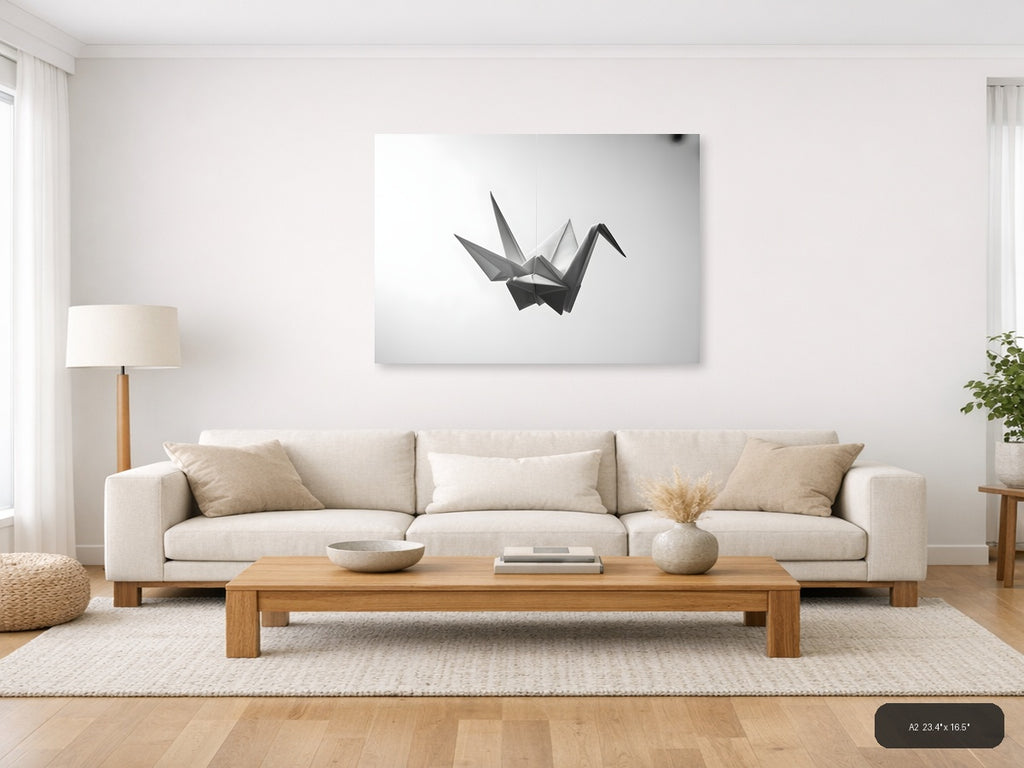Minimalist Paper Crane Geometric Sculpture Wall Art — A2 / Living Room