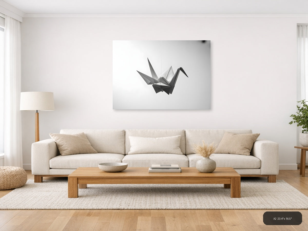 Minimalist Paper Crane Geometric Sculpture Wall Art — A2 / Living Room