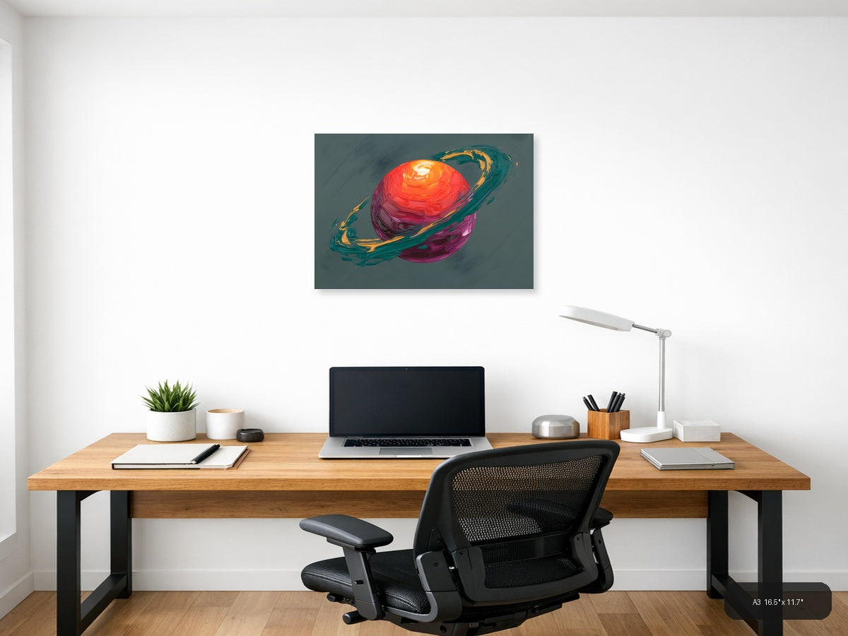 Colorful Abstract Planet with Rings Wall Art — A3 / Office