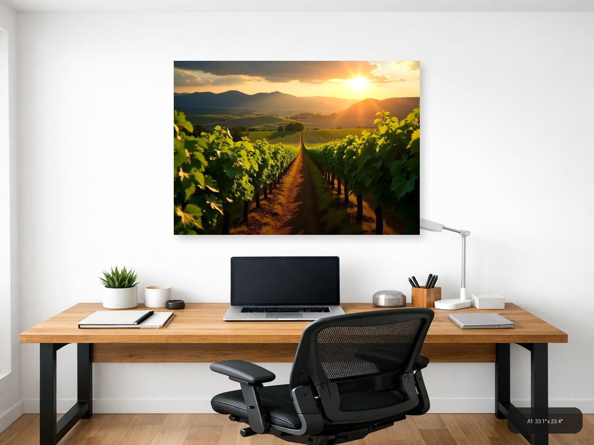 Vineyard Sunset Mountain Landscape Photography Wall Art — A1 / Office