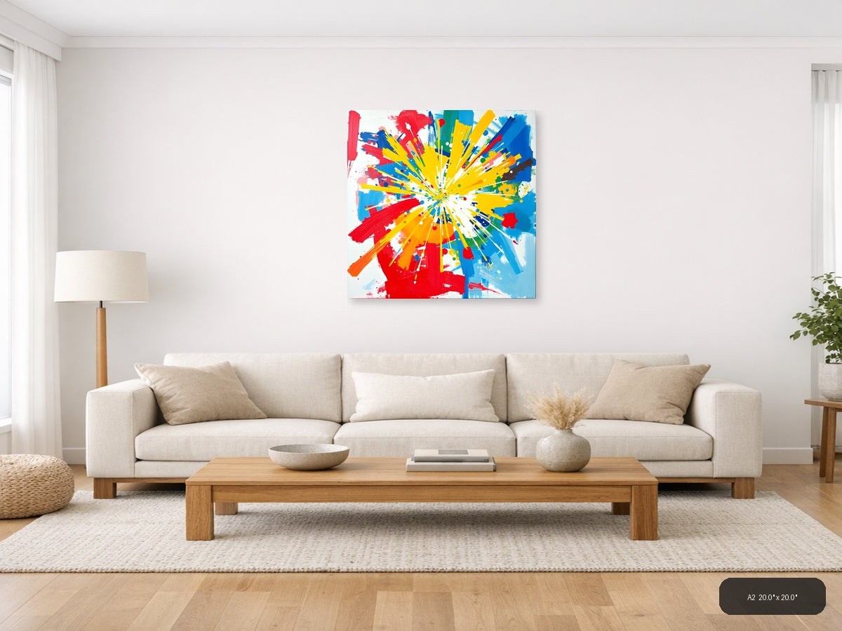 Colorful Starburst Abstract Explosion Canvas Wall Art — A2 / Living Room