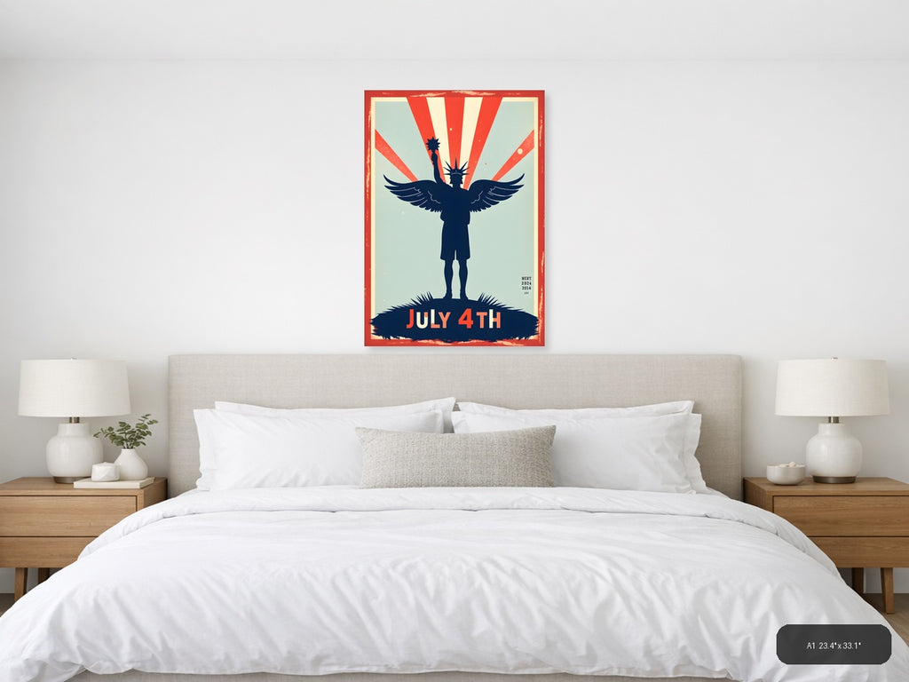 Vintage July 4th Statue of Liberty Patriotic Wall Art — A1 / Bedroom