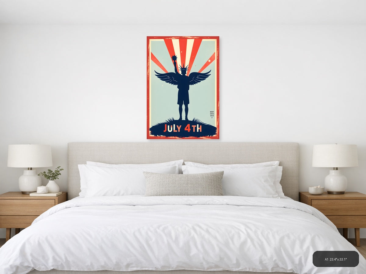 Vintage July 4th Statue of Liberty Patriotic Wall Art — A1 / Bedroom