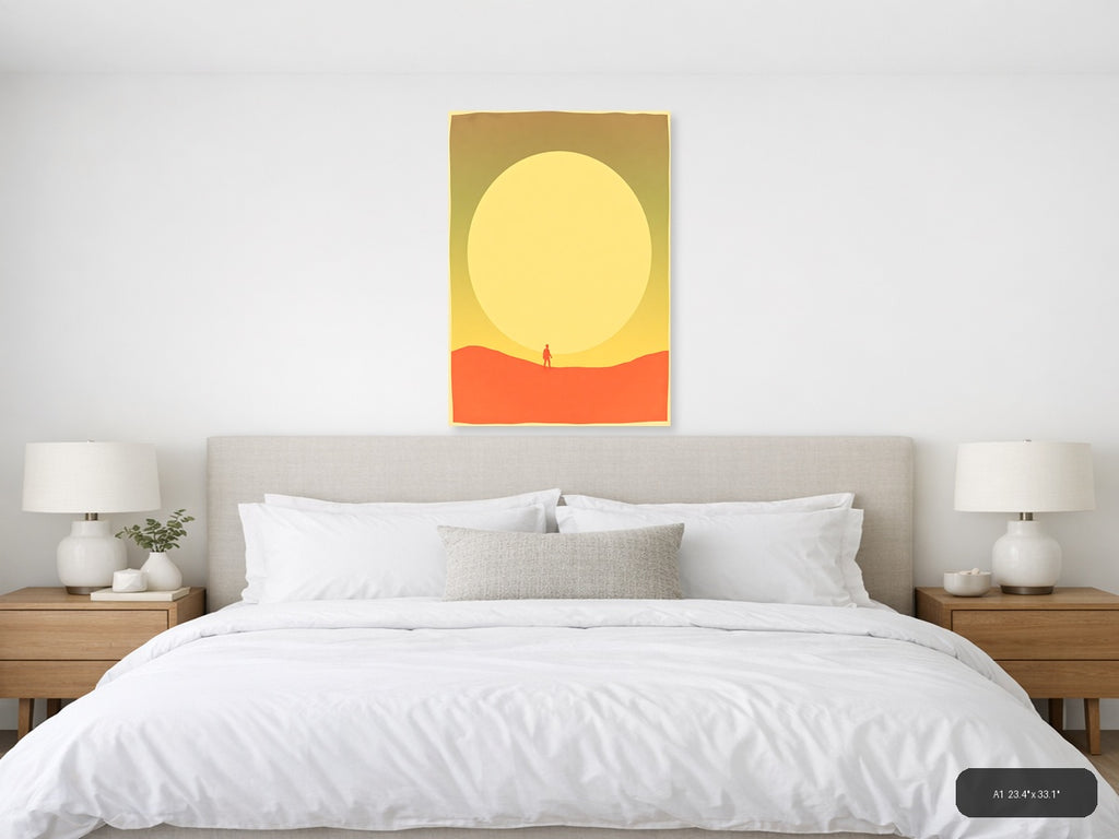 Vintage Sunset Desert Wanderer Silhouette Wall Art — A1 / Bedroom