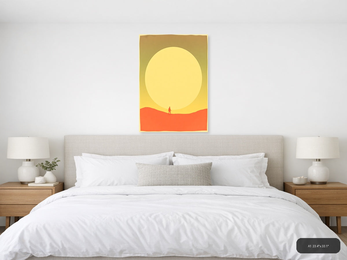 Vintage Sunset Desert Wanderer Silhouette Wall Art — A1 / Bedroom
