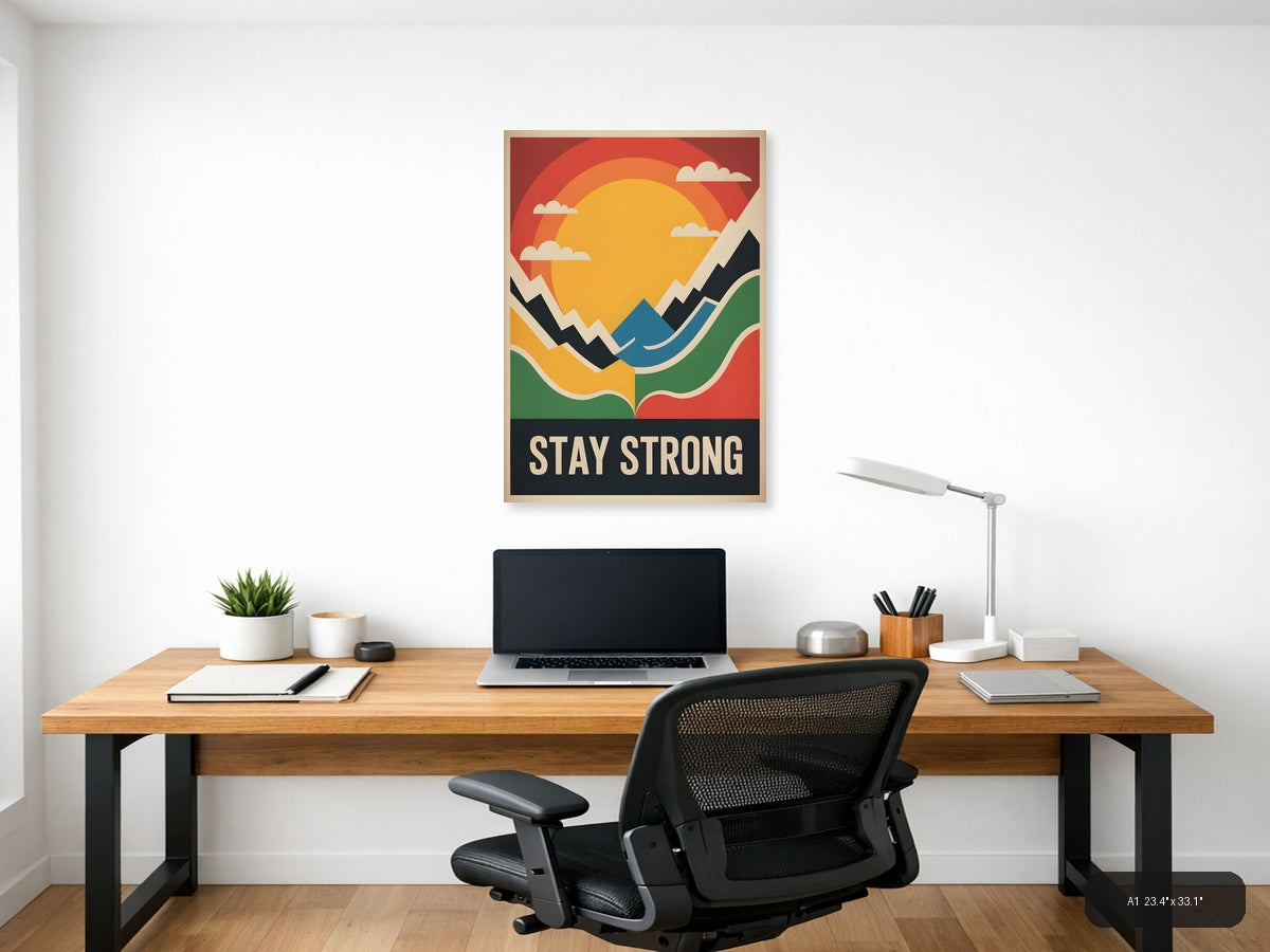 Vintage Sunset Mountains Landscape Poster Wall Art — A1 / Office