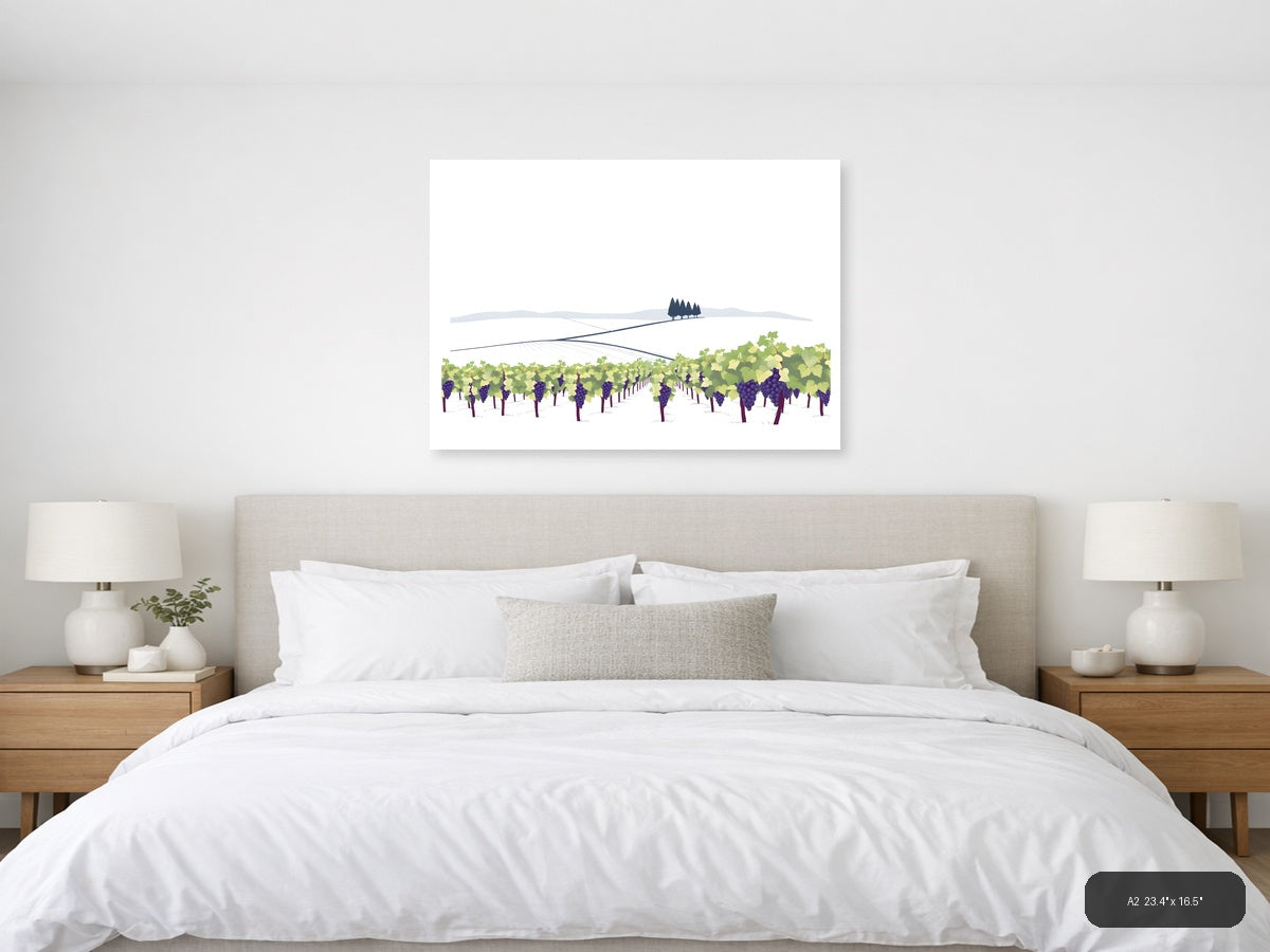 Minimalist Vineyard Landscape with Rolling Hills Wall Art — A2 / Bedroom