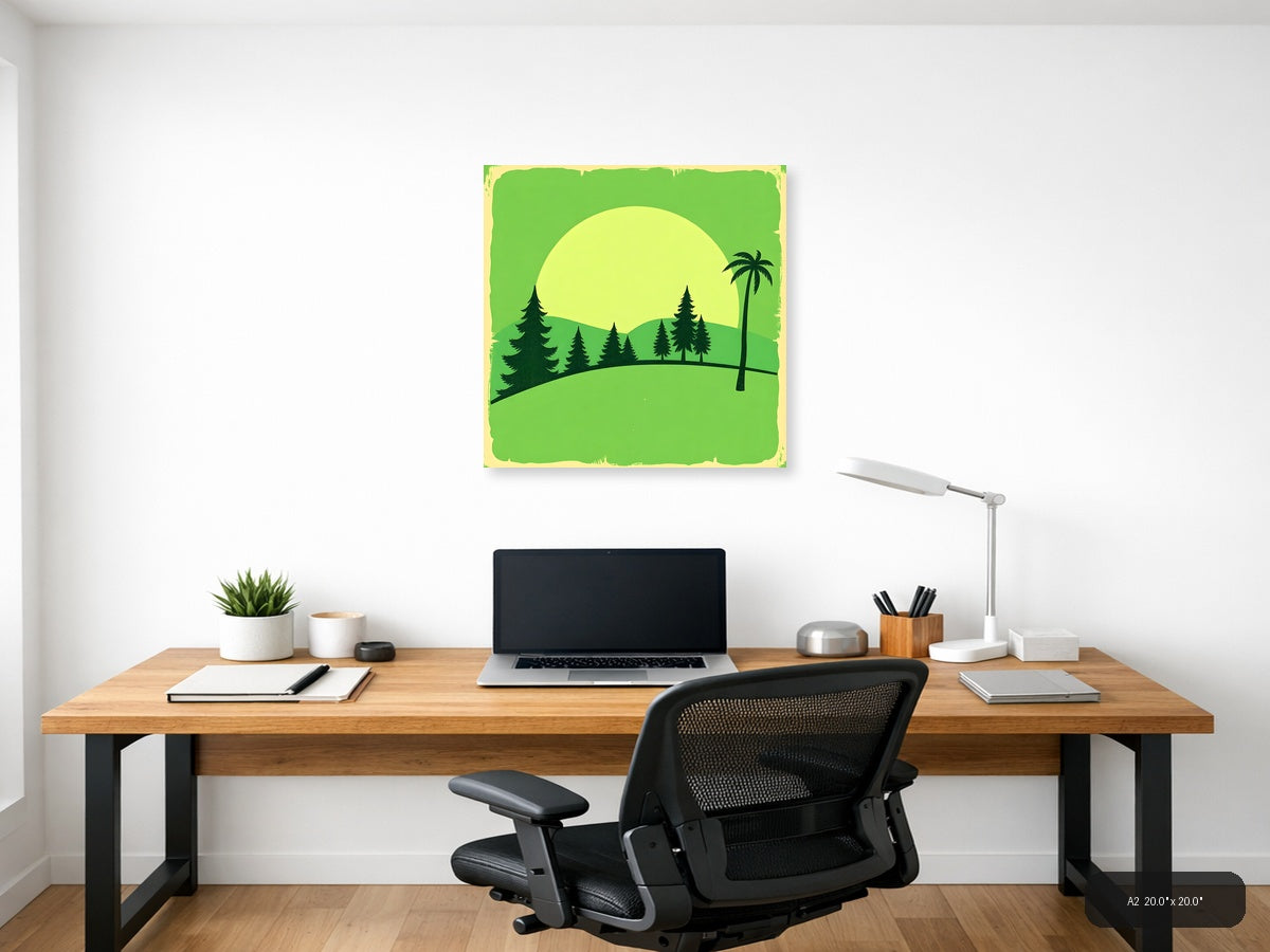 Vintage Tropical Forest Landscape with Palm Tree Wall Art — A2 / Office
