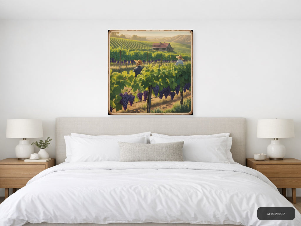 Vintage Vineyard Harvest Landscape Wall Art — A1 / Bedroom