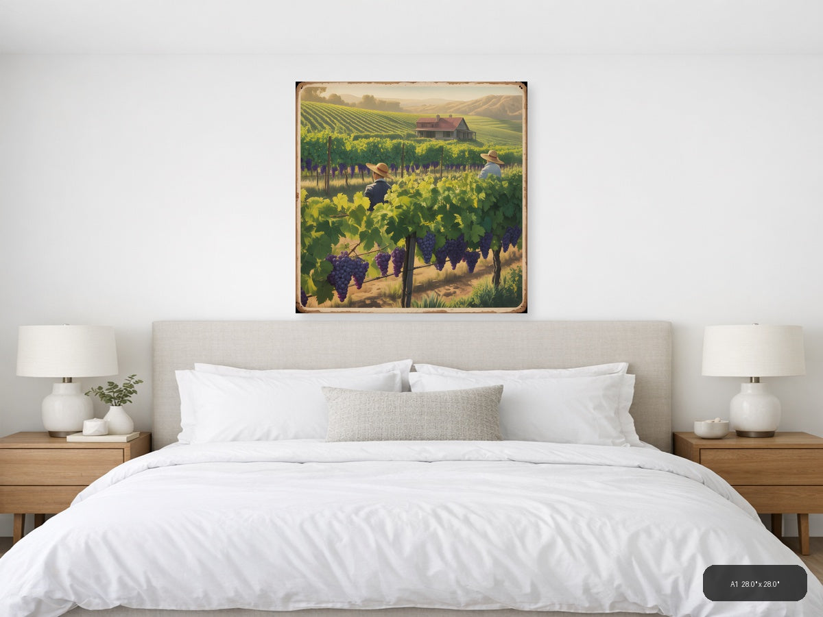 Vintage Vineyard Harvest Landscape Wall Art — A1 / Bedroom