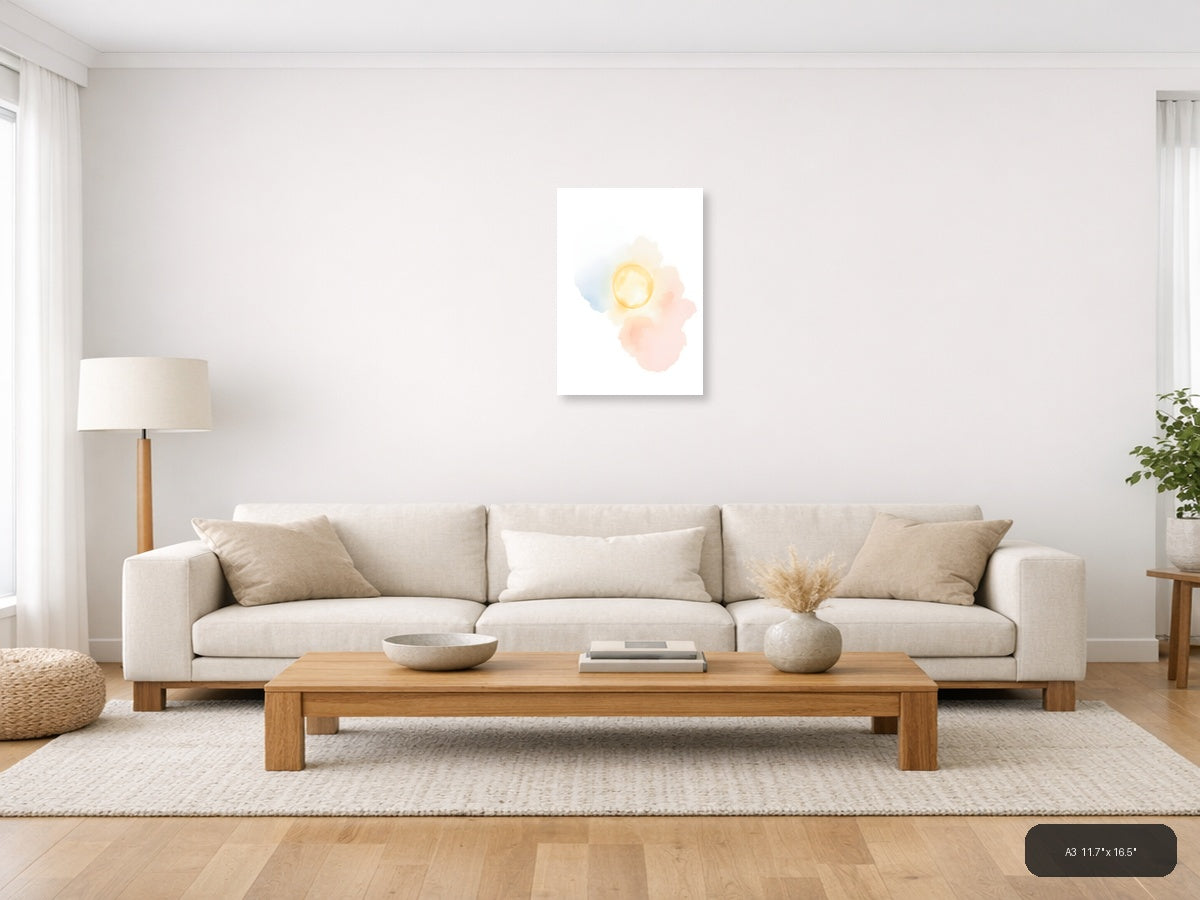 Abstract Sun Watercolor Painting Modern Wall Art — A3 / Living Room