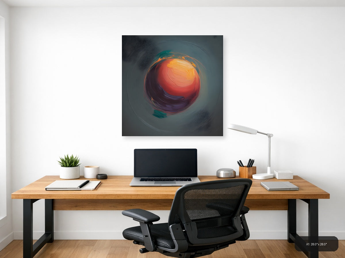 Abstract Swirling Orb Red Orange Teal Wall Art — A1 / Office