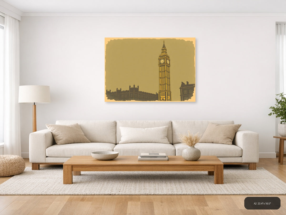 Vintage Big Ben London Clock Tower Wall Art — A2 / Living Room