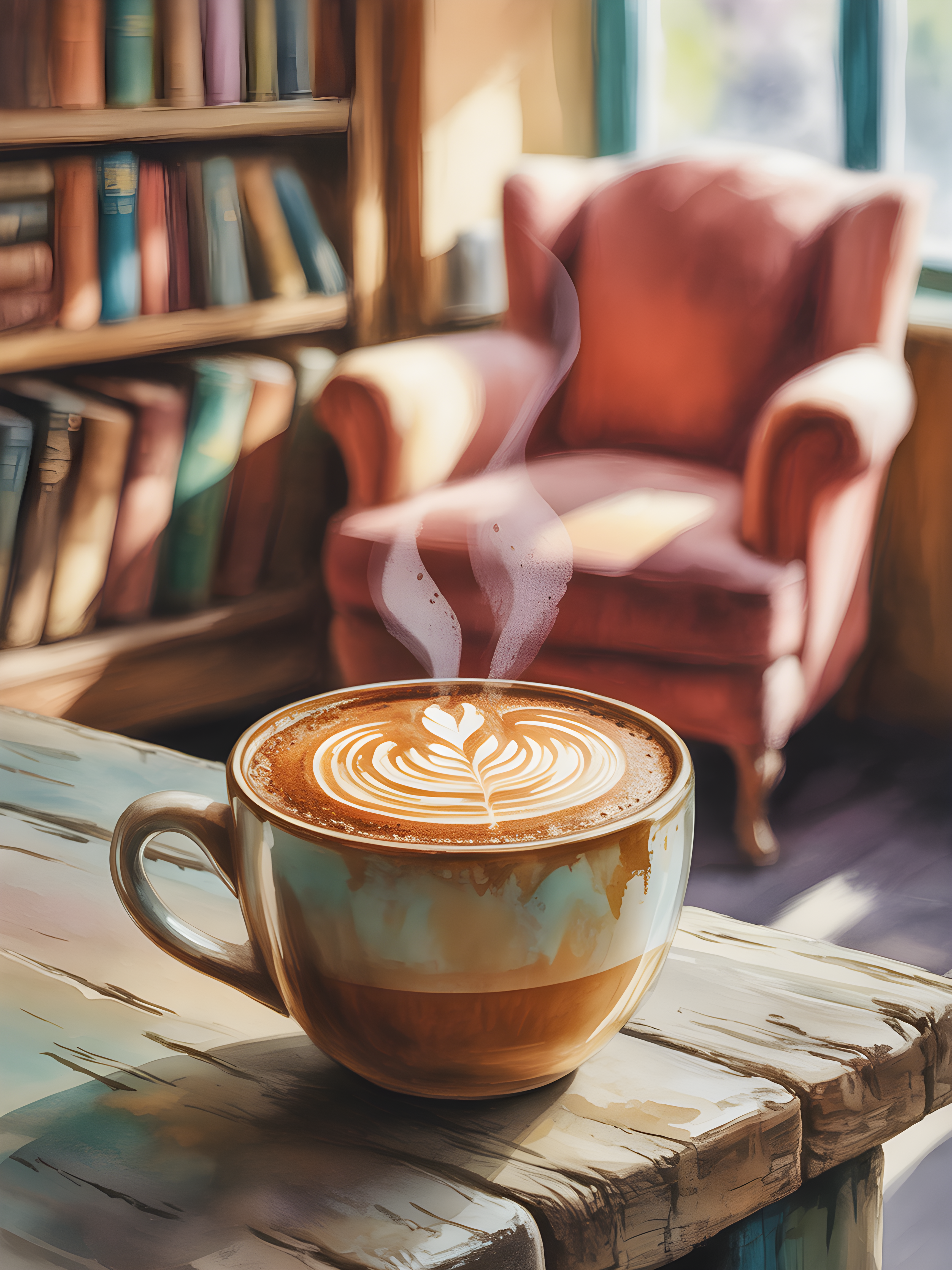 Cozy Library Latte Watercolor Wall Art