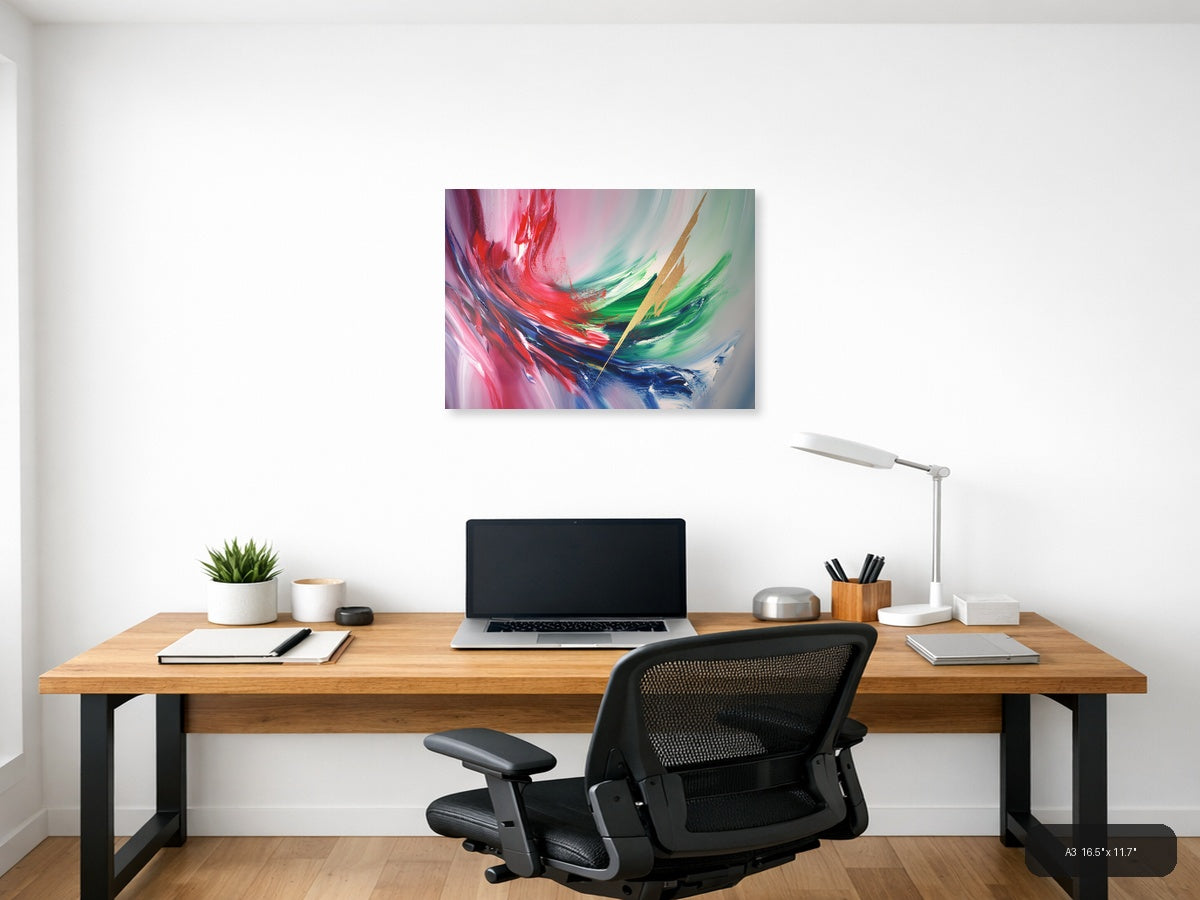 Abstract Fluid Motion Pink Red Green Blue Wall Art — A3 / Office