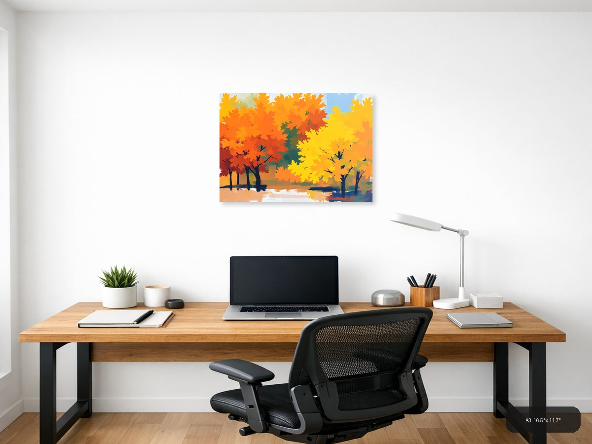 Abstract Autumn Trees by Water - Landscape Wall Art — A3 / Office