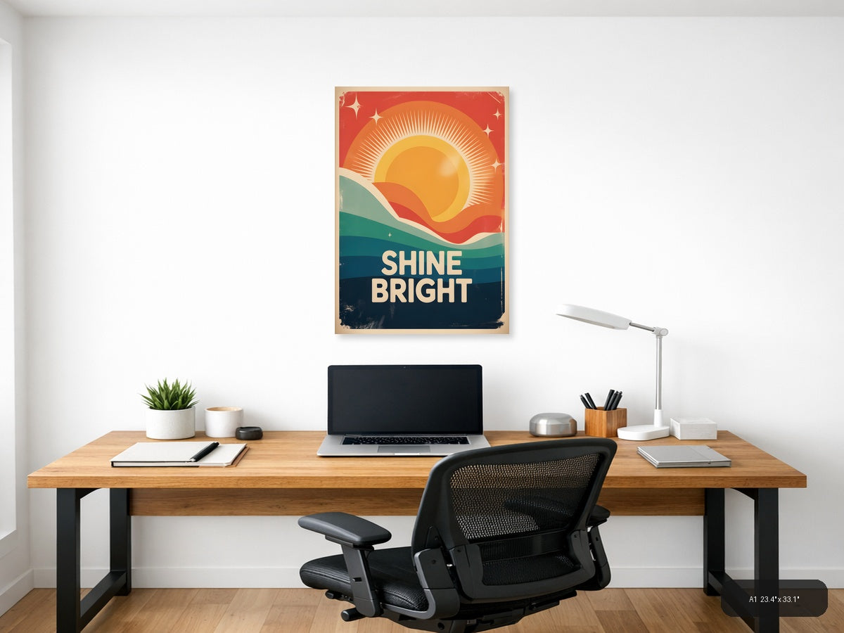 Vintage Sunrise Ocean Waves Retro Minimalist Wall Art — A1 / Office