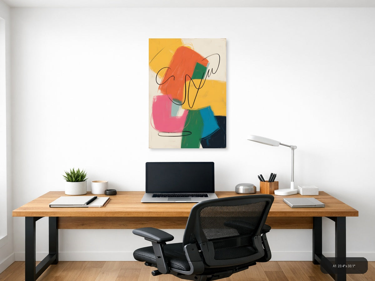 Colorful Abstract Shapes with Line Art Wall Art — A1 / Office