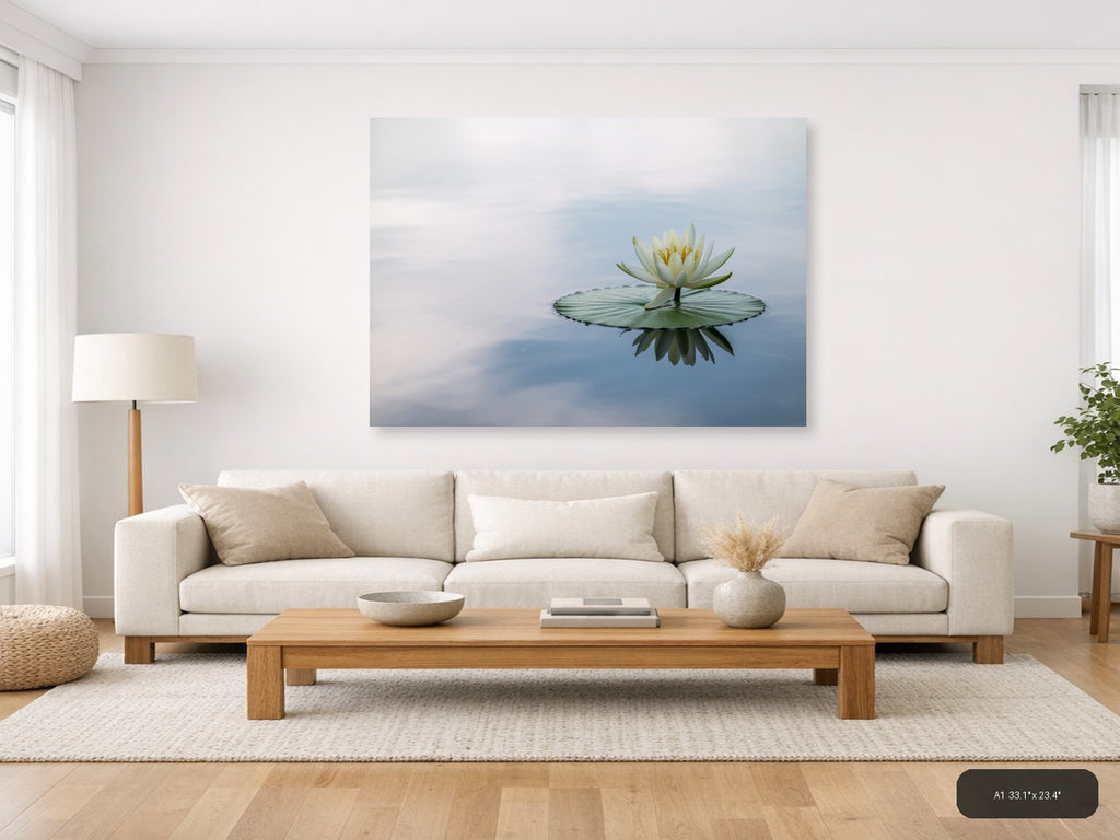 White Water Lily Reflection Minimalist Wall Art — A1 / Living Room