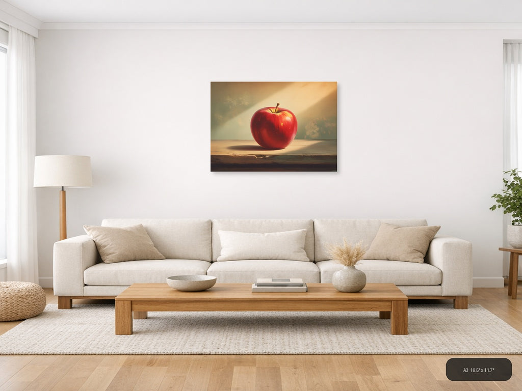 Vintage Red Apple Sunlit Still Life Wall Art — A3 / Living Room