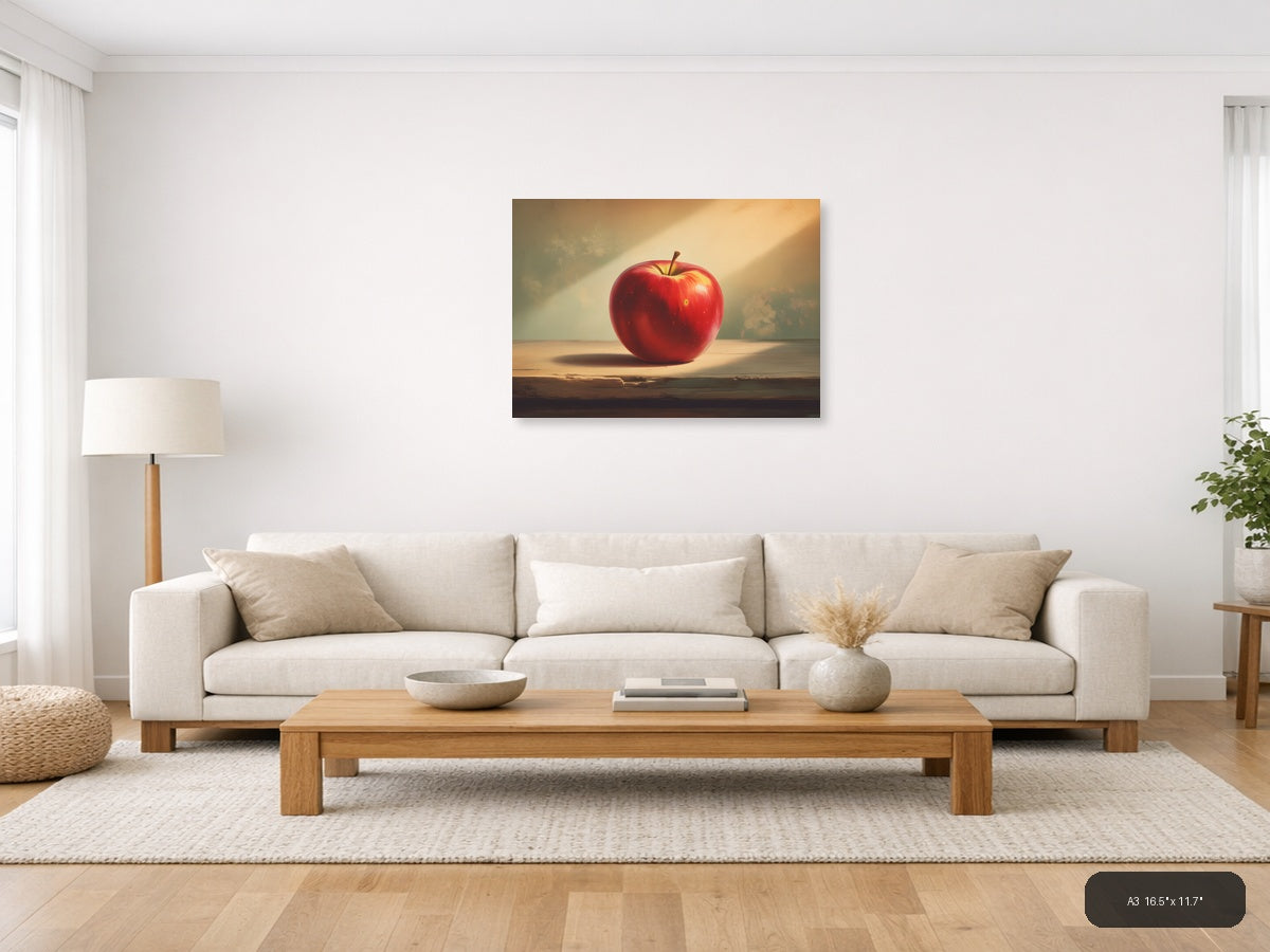Vintage Red Apple Sunlit Still Life Wall Art — A3 / Living Room