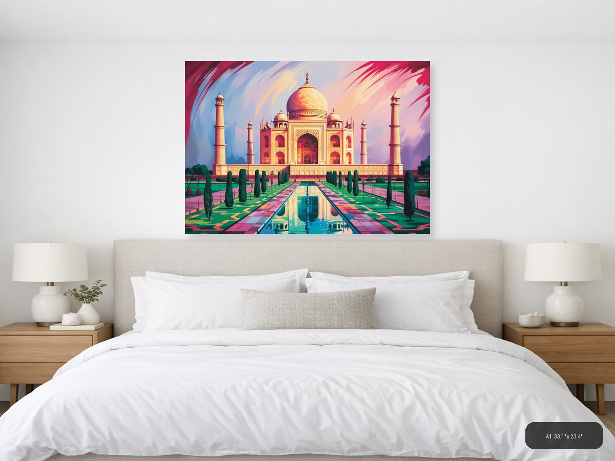 Taj Mahal Abstract Landscape with Reflecting Pool Wall Art — A1 / Bedroom