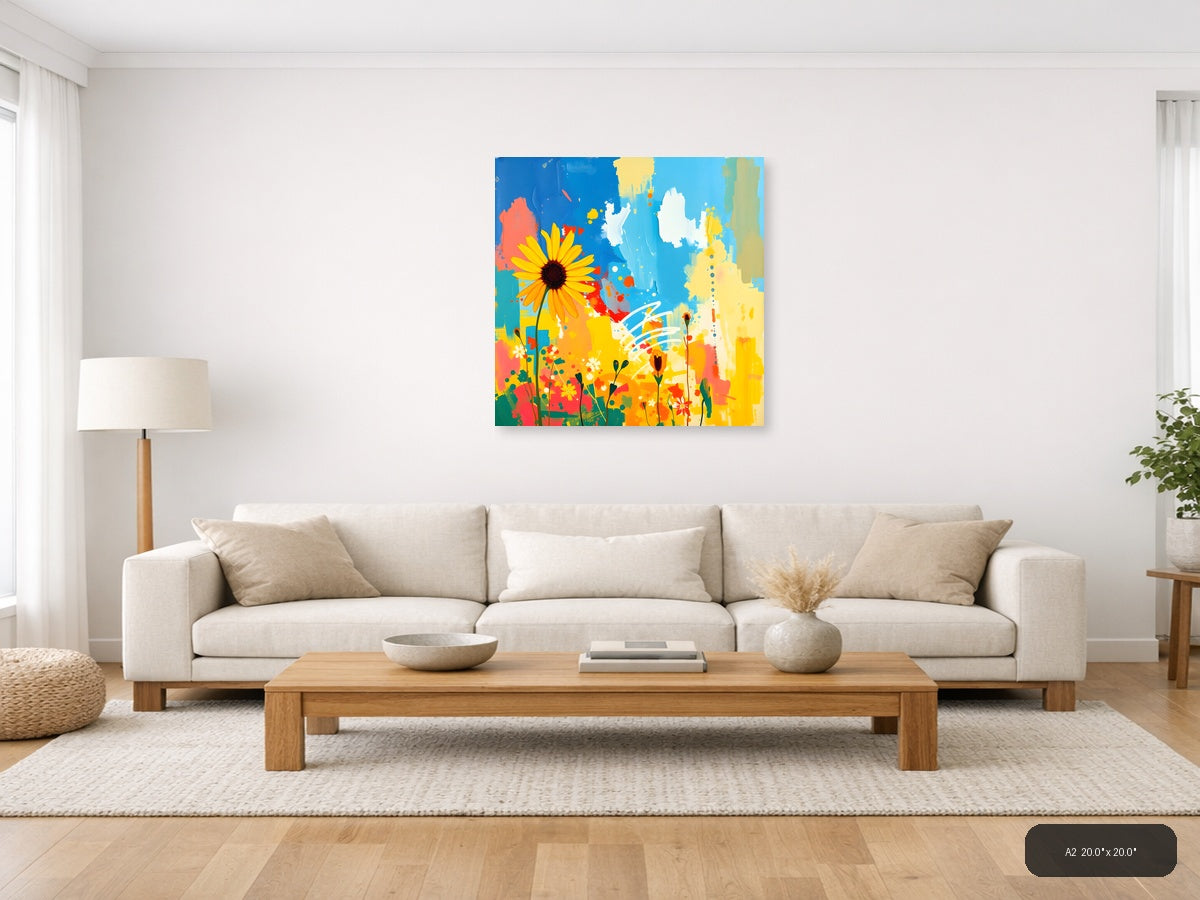 Abstract Sunflower Garden Blue Sky Wall Art — A2 / Living Room