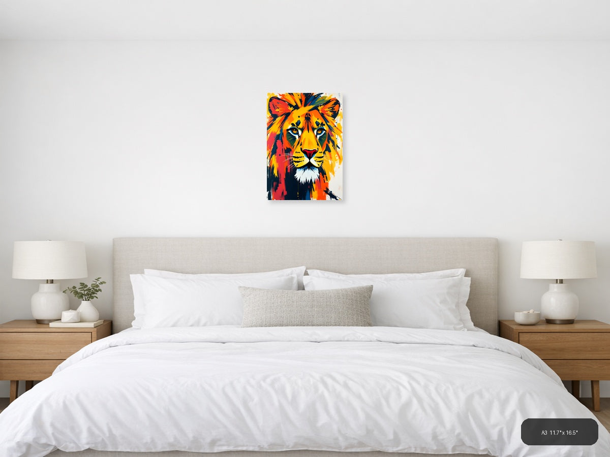 Colorful Lion Head Abstract Pop Art Wall Art — A3 / Bedroom