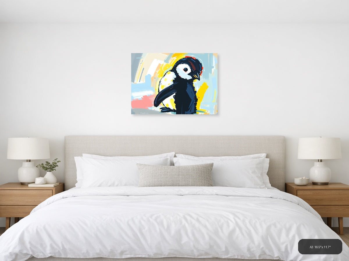 Abstract Penguin with Headphones - Modern Wall Art — A3 / Bedroom